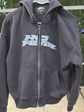 NO FEAR 'Eyes' Sleeve Logo and Flaming Skull Rare Vintage Hoodie